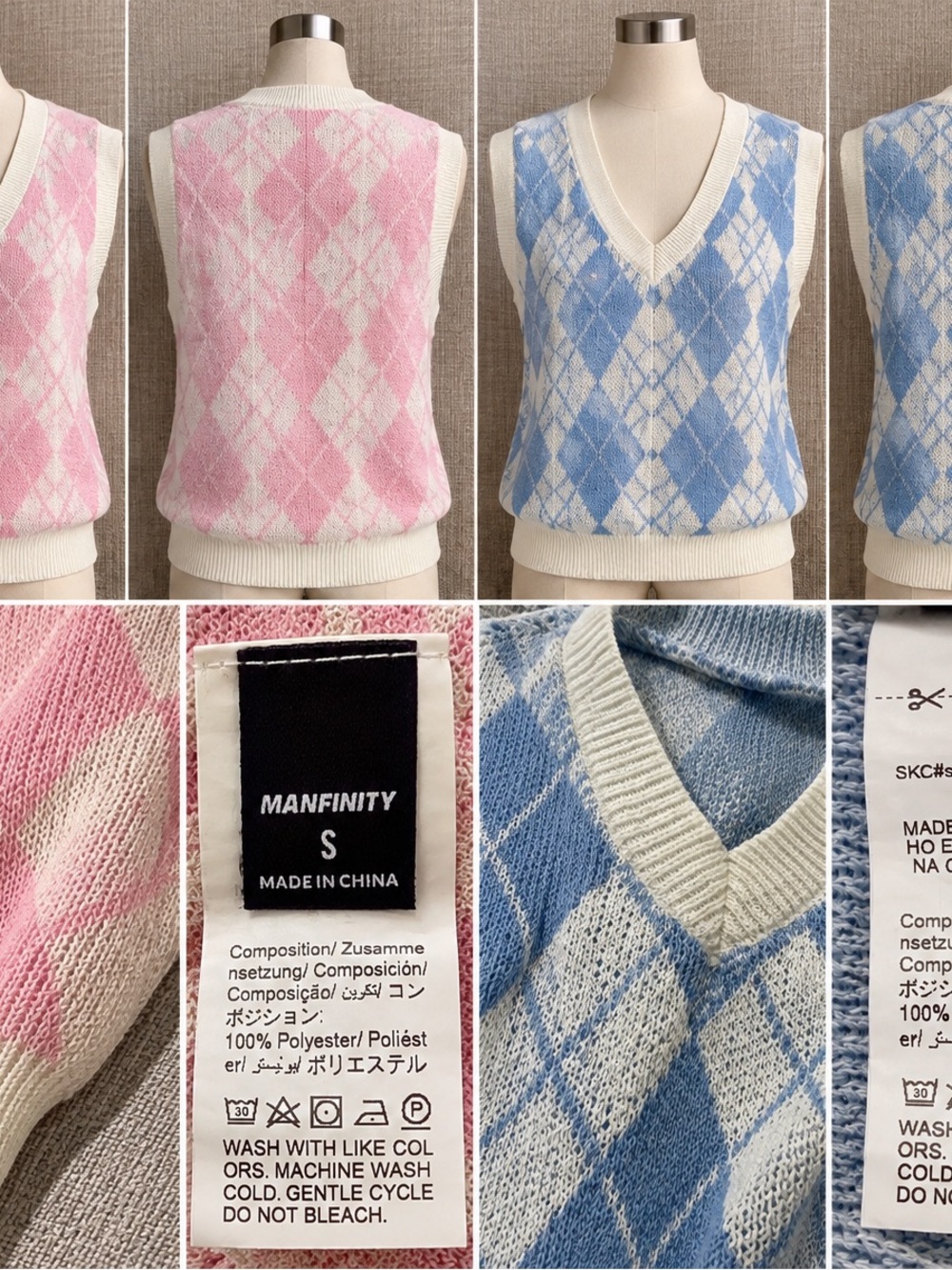 2 Manfinity Argyle Knit Vest - Pink & Blue (Men)